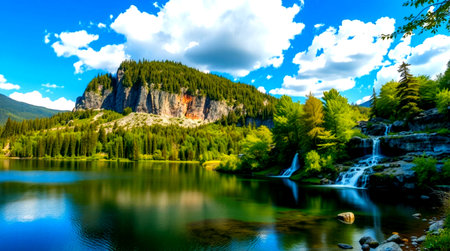 Beautiful mountain lake in the mountains. Composition of nature.