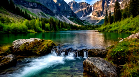 Beautiful mountain lake in the Canadian Rockies, Alberta, Canada.