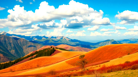 Mountain landscape with blue sky and clouds, Kyrgyzstan