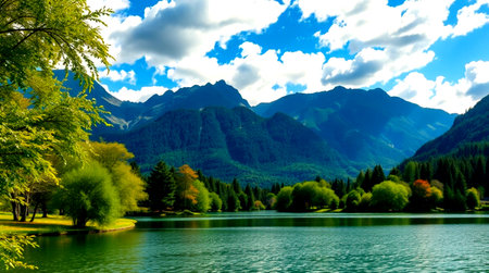 Lake in the Alps. The lake is surrounded by mountains.