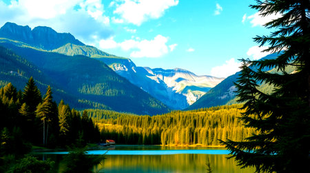 Mountain lake in the Canadian Rockies. Beautiful summer landscape in the mountains.
