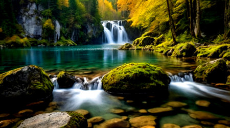 Autumn forest and waterfall in Plitvice Lakes National Park, Croatia