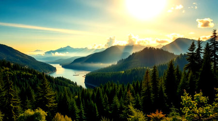 Sunset over Lake Tahoe in California, USA. Panoramic view.の写真素材