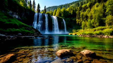 Beautiful waterfall in the mountains. Beautiful landscape of a waterfall in the mountains.