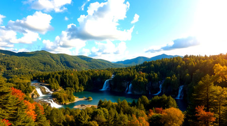Beautiful autumn landscape with waterfalls