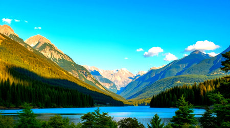 Mountain lake in the Canadian Rockies. The concept of active and photo tourism