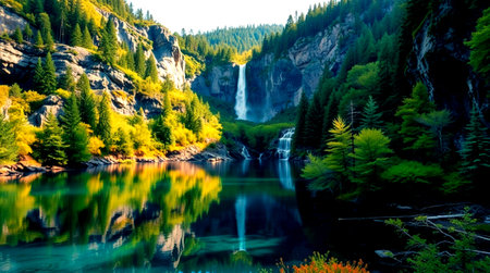 Waterfall in Yosemite National Park, California, USA. Beautiful summer landscapeの写真素材