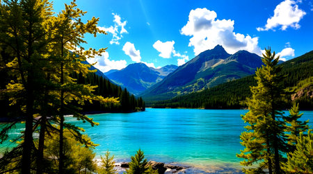 Beautiful alpine lake in the mountains.