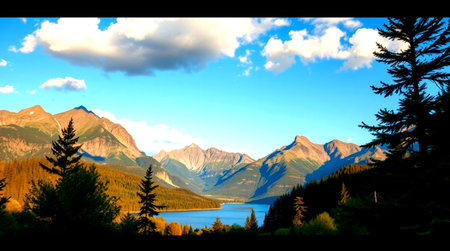 Mountains in Alaska, USA. Panoramic view of the lake.
