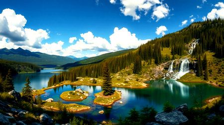 Beautiful lake in the mountains. Siberia, Russia. Panorama