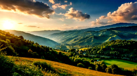 Beautiful sunset in the Carpathian mountains. Ukraine, Europe.の写真素材