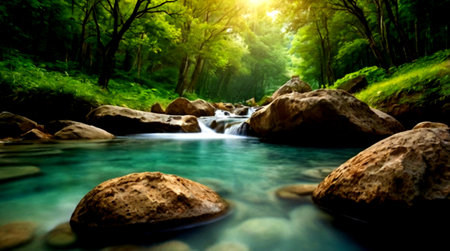 Beautiful waterfall in the forest. Nature background. Soft focus.