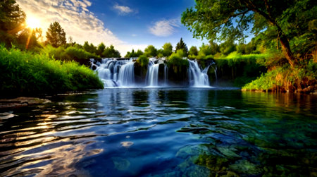 Waterfall in the Plitvice Lakes National Park, Croatia.