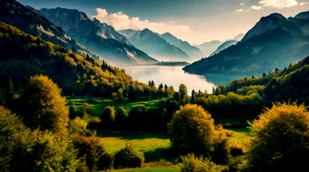 Panoramic view of the lake and mountains