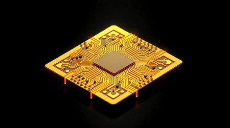 Circuit board isolated on black background. 3d render illustration.