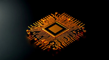 Central processing unit (CPU) on a black background close-upの写真素材