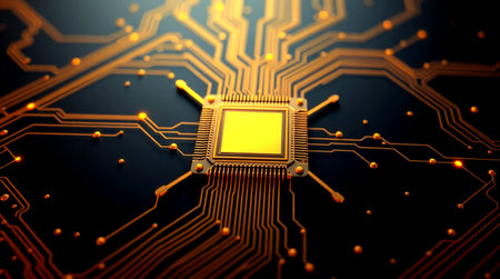 Circuit board close-up. Technology background. 3d renderingの写真素材