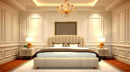 3D rendering of a luxury bedroom in a classic style with classic furniture