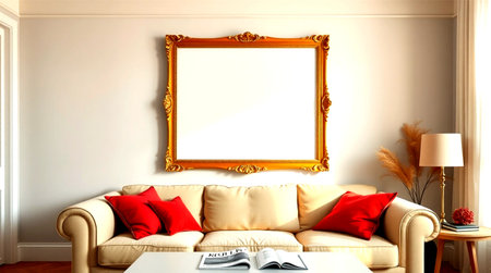 Interior of the living room with a picture frame on the wall