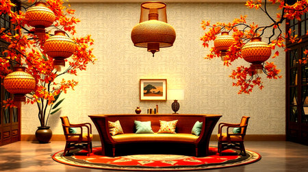 Luxury interior of the living room,3D rendering.