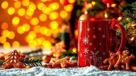 Christmas greeting card. Festive decoration on bokeh background. New Year concept. Selective focus.の写真素材