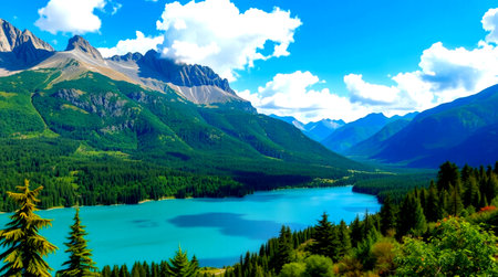 Mountain lake in the highlands of the Canadian Rockies in summer