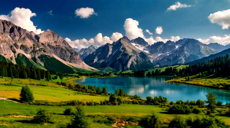 Beautiful lake in the mountains. Mountain lake in the Alps.
