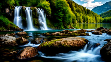 Waterfall in the mountains. Beautiful landscape with a waterfall in the mountains.