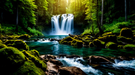 Beautiful waterfall in the forest. Beautiful landscape of a waterfall in the forest.