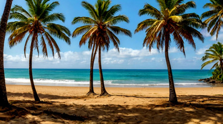 Coconut palm trees on the sandy beach.の写真素材