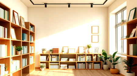 3d rendered bookshelves in modern interior with bookshelfの写真素材