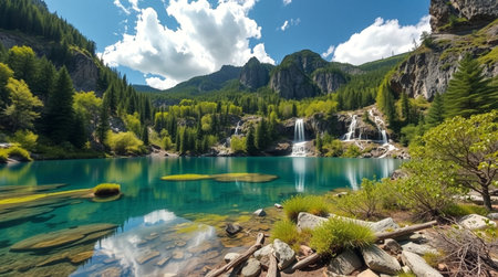 Waterfall in the mountains. Waterfall in the mountains. Beautiful landscape.の写真素材