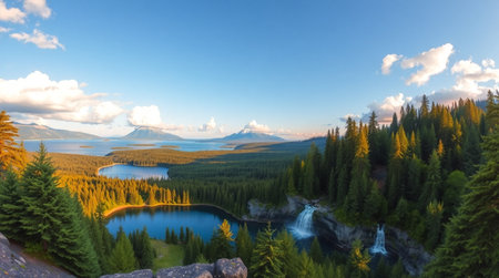 Beautiful panoramic view of the lake and the mountains.