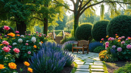 Luxury landscape design of the garden. Beautiful landscaped garden.の写真素材