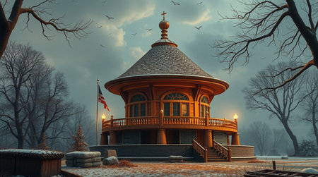The wooden gazebo in the park in winter. Russiaの写真素材