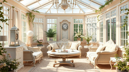 3D render of a beautiful living room in a classic style.