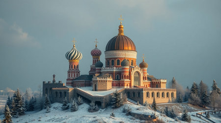 Panoramic view of the Church of Christ the Saviour in winter.の写真素材