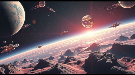 Planets and galaxy, science fiction wallpaper. Beauty of deep space.