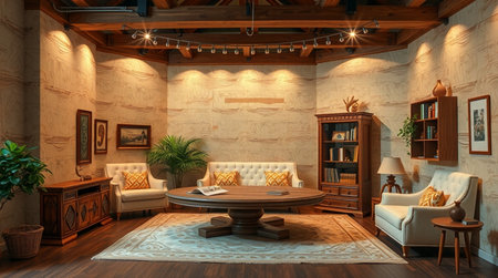 3D rendering of the interior of a living room in loft style