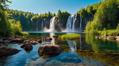 Panoramic view of Plitvice Lakes National Park, Croatiaの写真素材