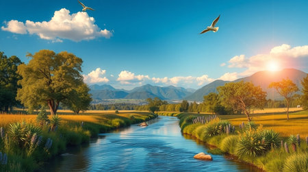 Landscape of rice field and blue sky.の写真素材