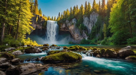 Beautiful waterfall in the Altai mountains, Siberia, Russia.の写真素材