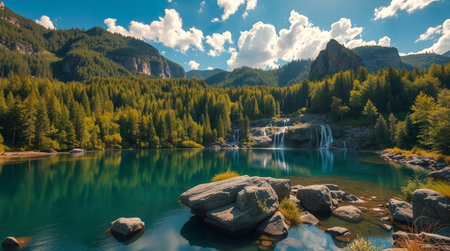 Mountain lake in Italy. Panorama