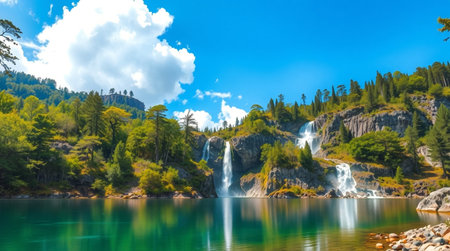 Panorama of Plitvice Lakes National Park,Croatiaの写真素材