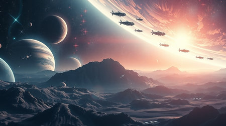 Fantasy alien planet. 3D illustration. Elements of this image furnished by NASAの写真素材