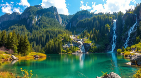 Beautiful alpine lake in the Dolomites, Italy.の写真素材