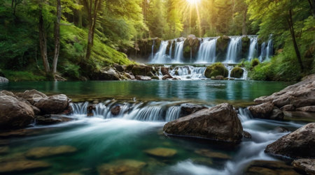 Beautiful waterfall in deep forest. Beautiful nature scene with long exposure.の写真素材