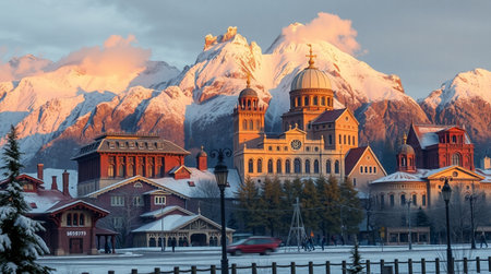 Church of St. Francis of Assisi in Bled at sunset.の写真素材