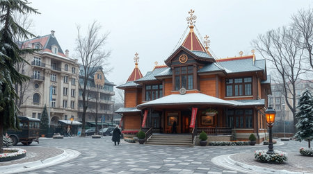 The main square of the city in winter.