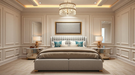 3d rendering luxury classic bedroom suite in classic style with wood floorの写真素材